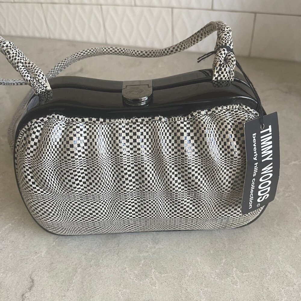 Vintage Black and White Timmy Woods Clutch With Shoulder Strap